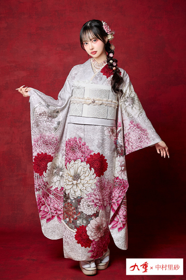 TAKAZENのレンタル振袖 九重×中村里砂ブランド振袖　ピンク/パステルカラー　牡丹柄　大柄　かわいい　トレンド振袖【通販可】K1295