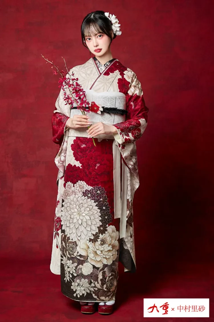 九重×中村里砂ブランド振袖 白赤 菊柄 大柄 人気 きれいめ 華やか 大人
