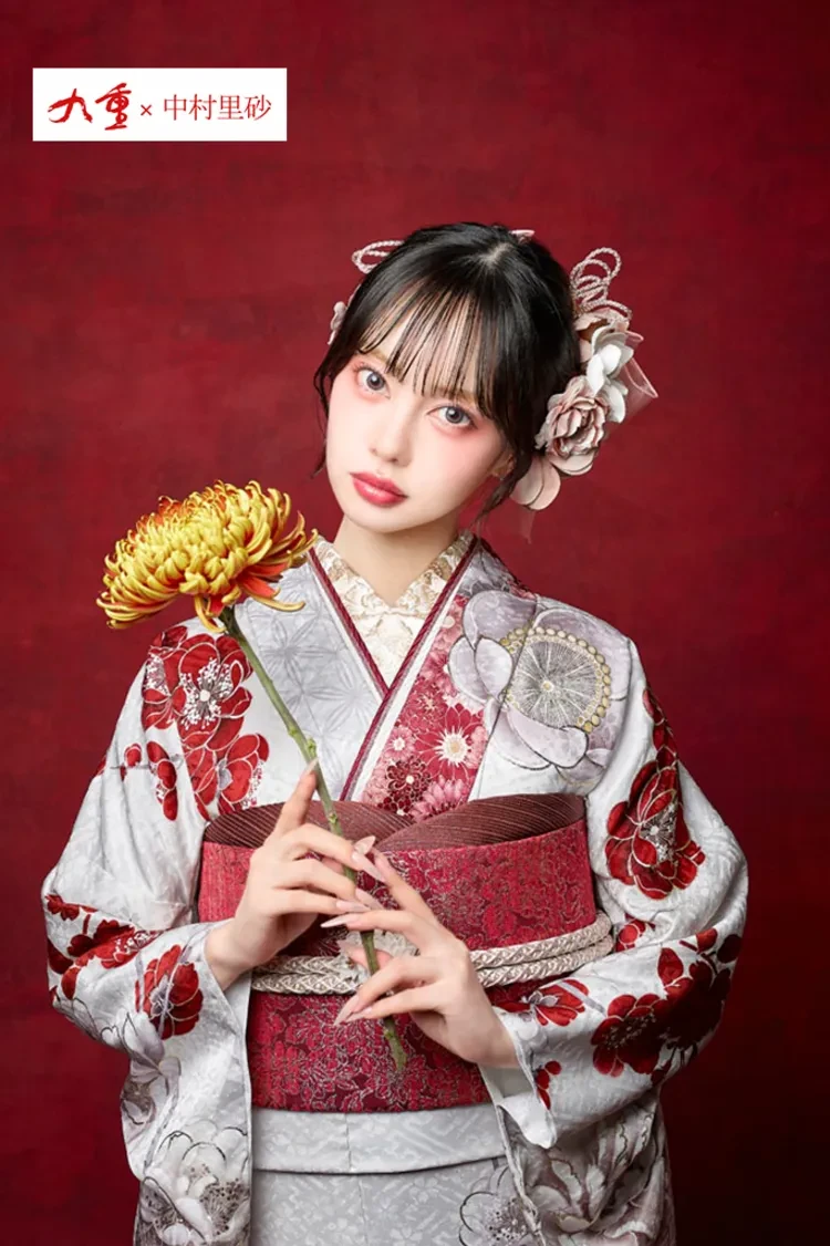 九重×中村里砂ブランド振袖 白赤 牡丹柄 すっきり きれいめ 上品 古典