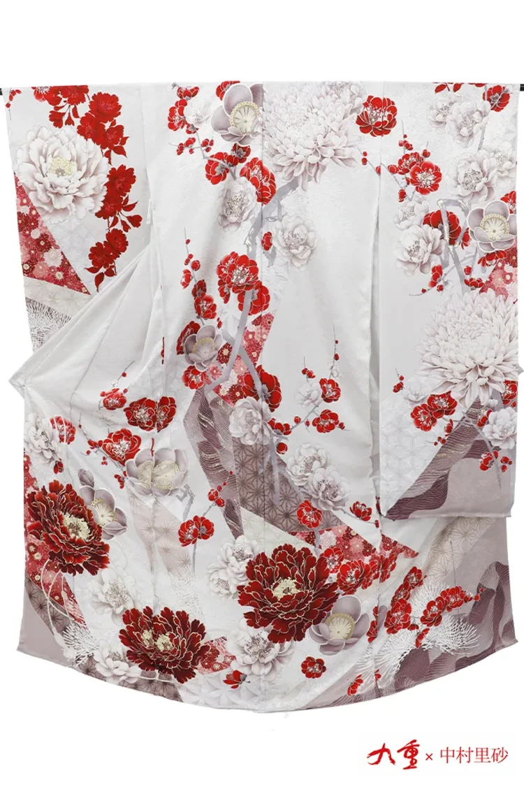 九重×中村里砂ブランド振袖 白赤 牡丹柄 すっきり きれいめ 上品 古典