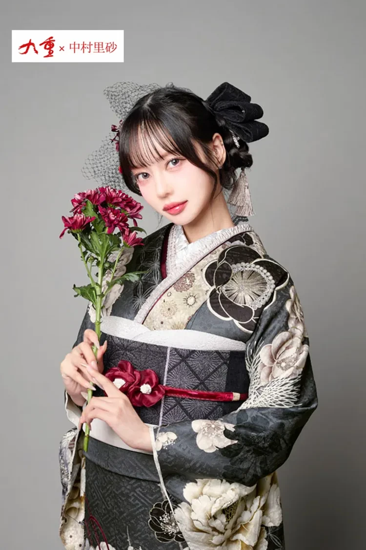 九重×中村里砂ブランド振袖 グレー/ダスティーカラー 牡丹柄 大人っ
