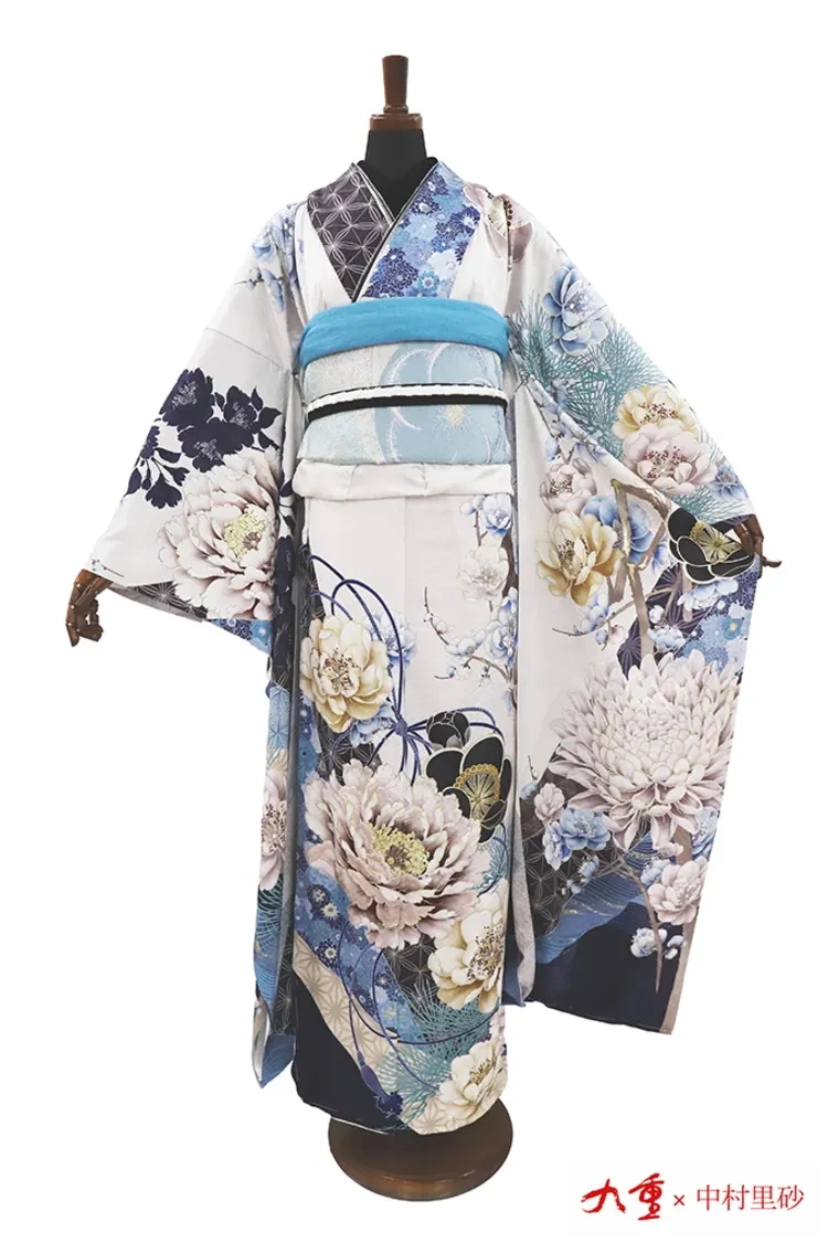 中村里砂　振袖フルセット　青 九重×中村里砂 青 菊柄/大柄 レトロ古典 人とかぶらない振袖 寒色系
