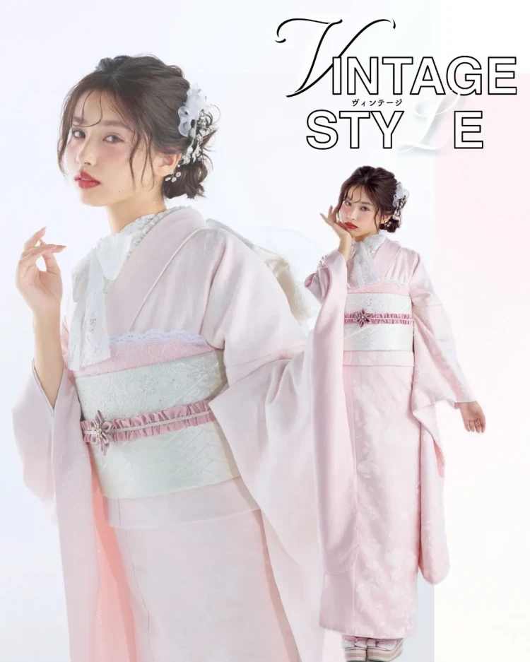 前撮り　振袖　撮影会　 スタジオ　オシャレ　ヴィンテージ　被らない　ピンク　水色