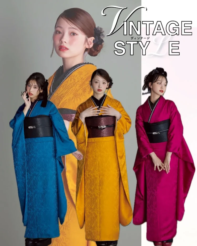 前撮り　振袖　撮影会　 スタジオ　オシャレ　ヴィンテージ　被らない　ピンク　水色　シンプル　無地　白色　黒色　赤色　緑色　振袖