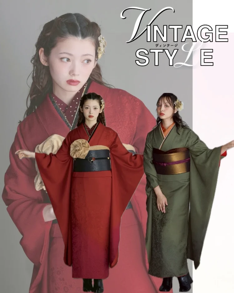 前撮り　振袖　撮影会　 スタジオ　オシャレ　ヴィンテージ　被らない　ピンク　水色　シンプル　無地　白色　黒色　赤色　緑色　振袖