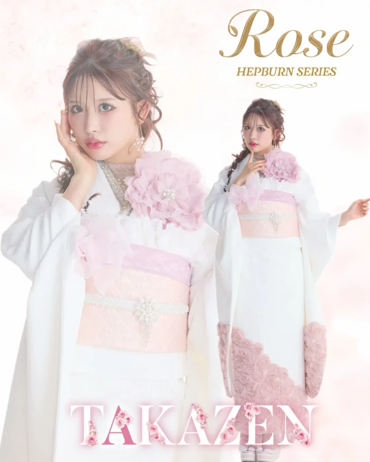 前撮り　振袖　撮影会　 スタジオ　オシャレ　バラ柄　ローズギャラリー　オリジナル　立体薔薇　被らない　