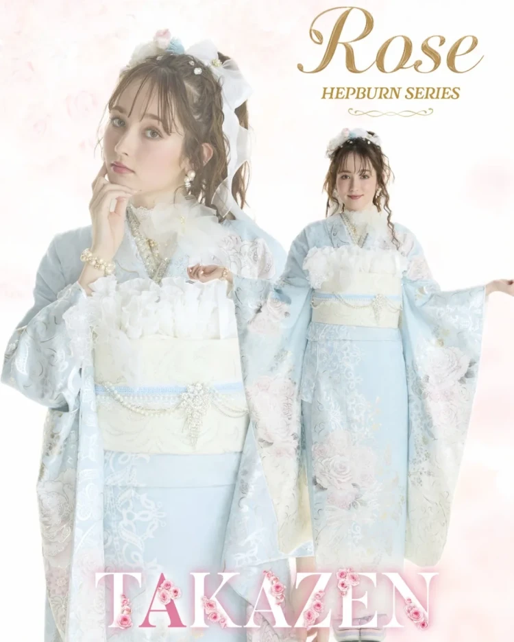 前撮り　振袖　撮影会　 スタジオ　オシャレ　バラ柄　ローズギャラリー　オリジナル　立体薔薇　被らない　