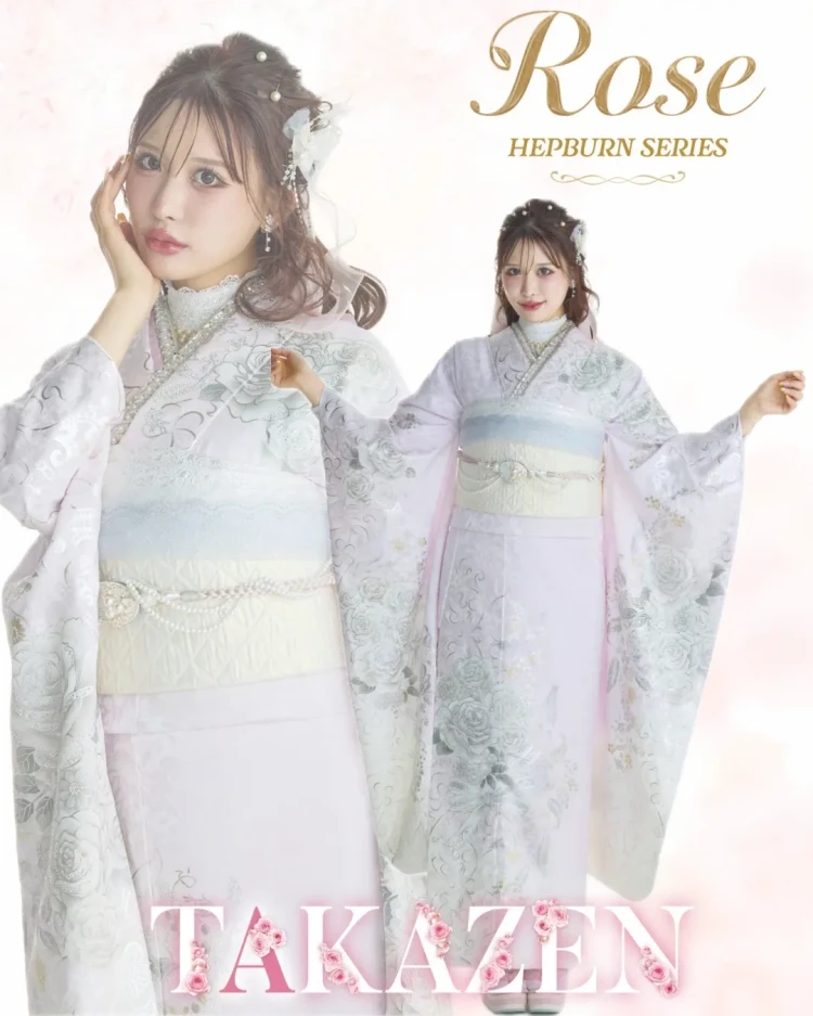 前撮り　振袖　撮影会　 スタジオ　オシャレ　バラ柄　ローズギャラリー　オリジナル　立体薔薇　被らない　