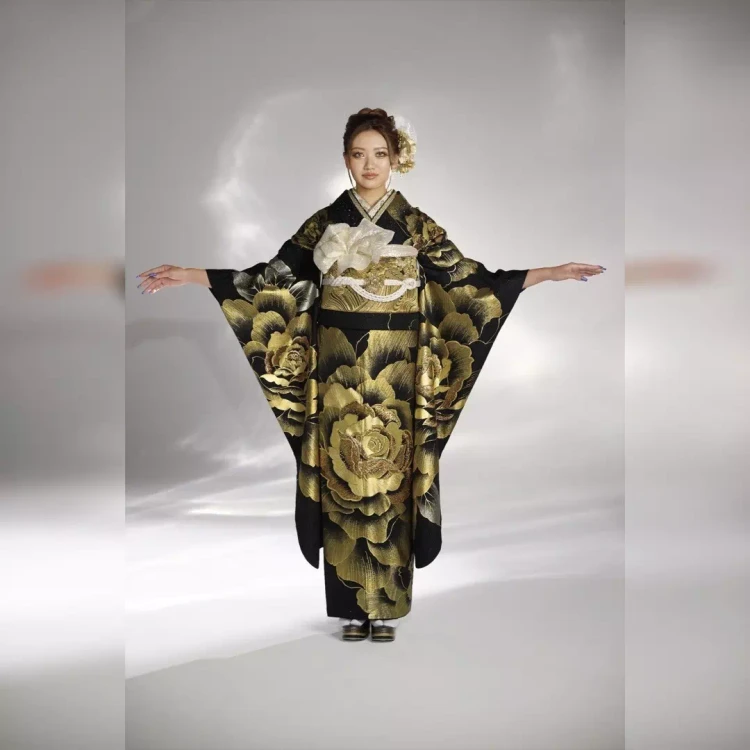 TAKAZEN姫路店　姫路市　成人式　卒業式　袴　振袖　イマドキ振袖　キラキラ　モード　青黒　ギャル