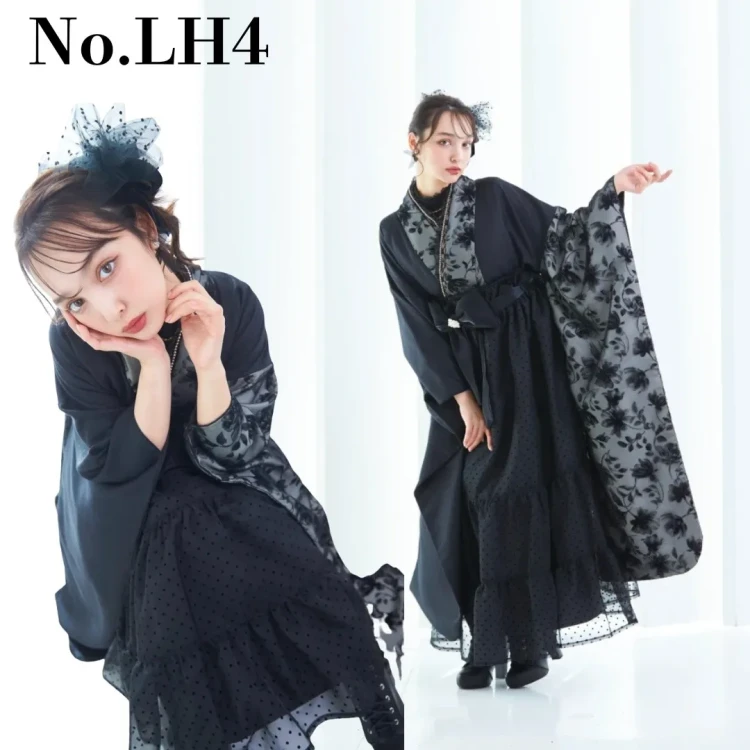 成人式　卒業式　TAKAZEN 袴レンタル　大阪　人気　かわいい　ドレス袴　黒