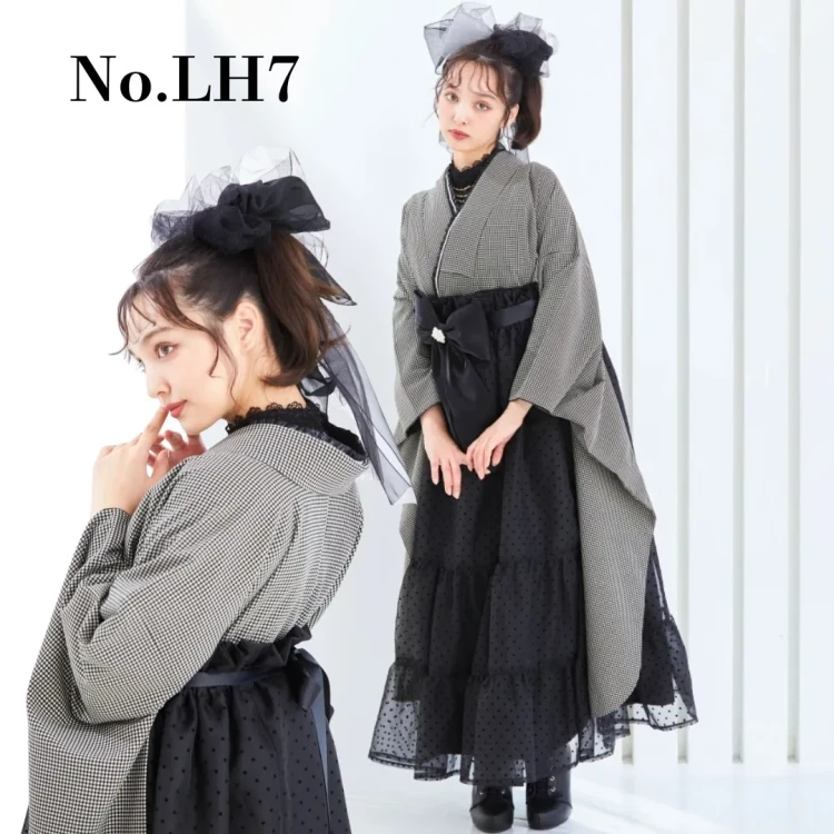 成人式　卒業式　TAKAZEN 袴レンタル　大阪　人気　かわいい　ドレス袴　黒