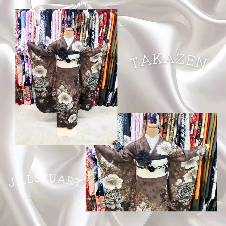 TAKAZEN神戸旧居留地店 成人式　振袖レンタル　カワイイ　イマドキ　ジルスチュアート　ブラウン振袖　神戸振袖レンタル　
