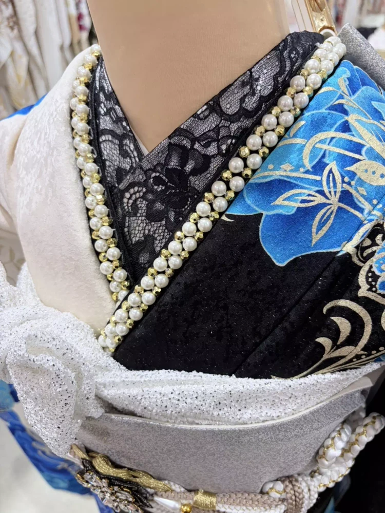 振袖レンタル　姫路　モード　青　キラキラ　ギャル　成人式