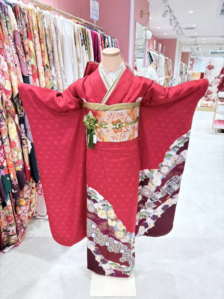 TAKAZEN姫路店　姫路市　成人式　振袖　ヴィンデージ　赤　クリスマスカラー