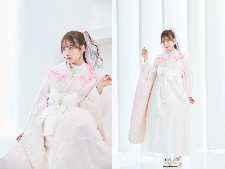 キュート＆ガーリー袴　ピンク　リボン付き　一番かわいい　ラブリー　リボン付きドレス袴　レースインナーコーデ　白宮みずほ　TAKAZEN　奈良　袴　レンタル　卒業式