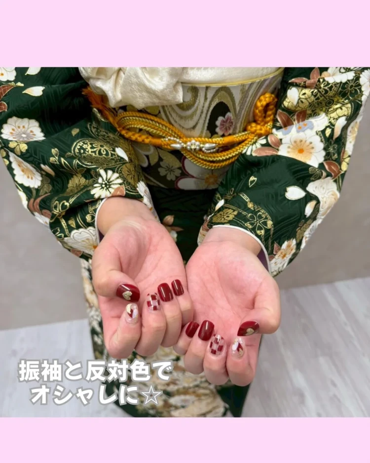 TAKAZEN奈良 振袖 成人式 ネイル 前撮り 古典 かわいい ワンホン かっこいい ギャル