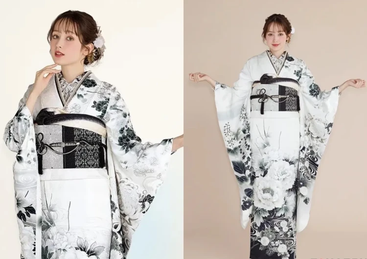 奈良　振袖　レンタル　振袖レンタル奈良　かわいい　オシャレ　古典　黒　モノクロ　