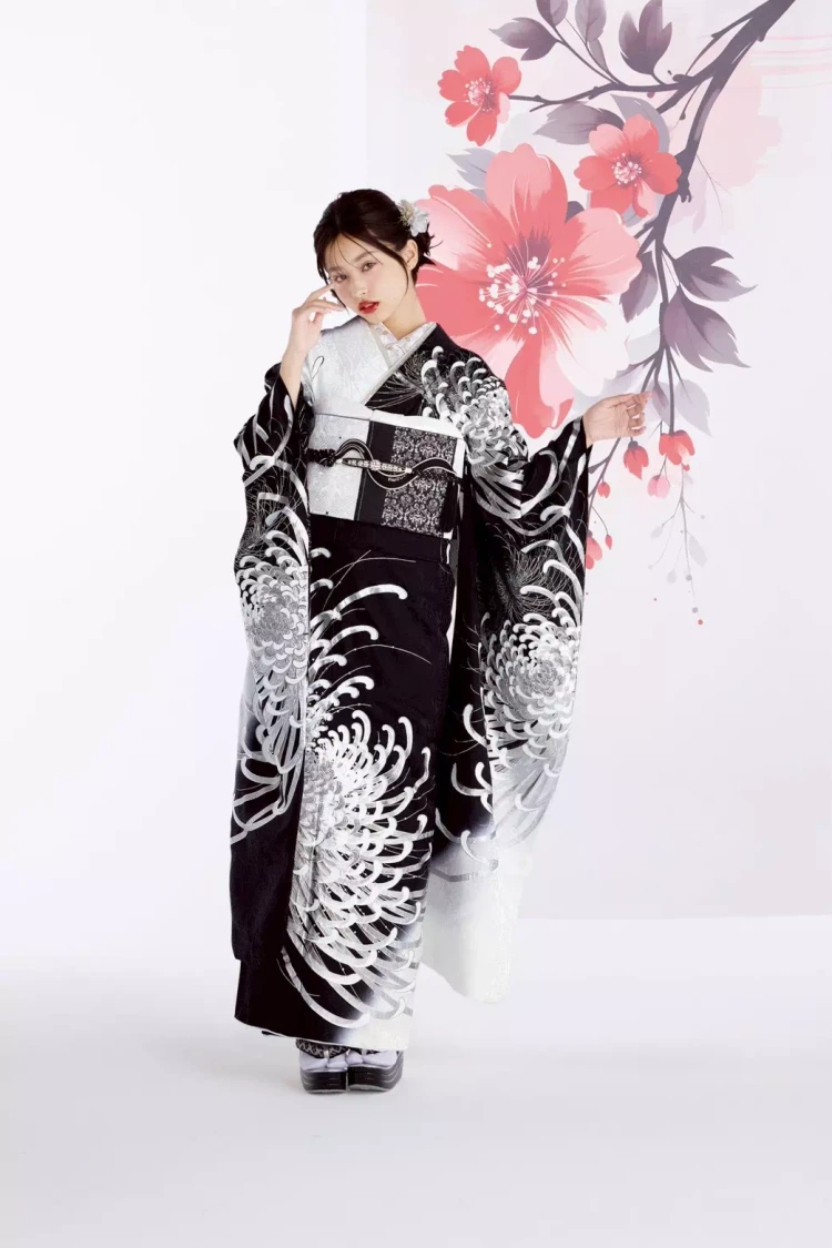 TAKAZEN姫路店　姫路市　成人式　卒業式　袴　振袖　イマドキ振袖　キラキラ　モード　青黒　ギャル