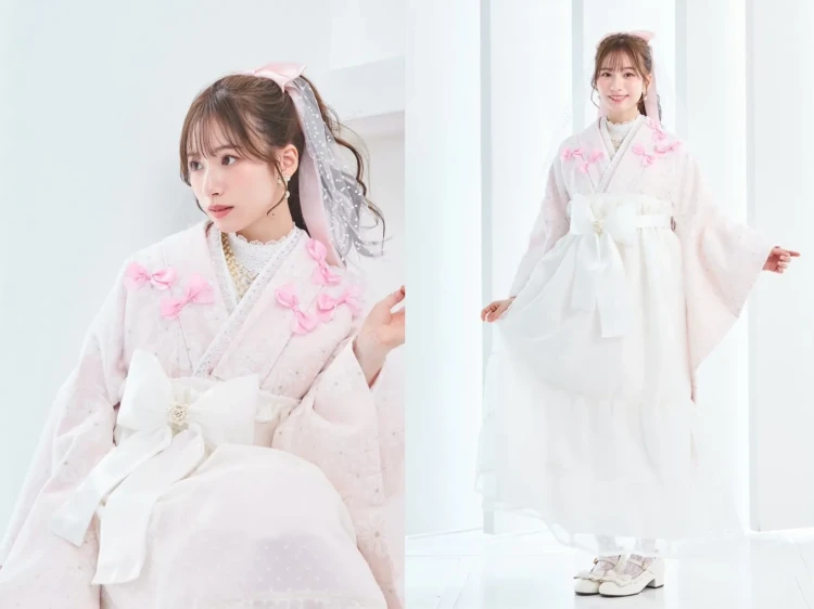 TAKAZEN橿原　奈良　橿原　成人式　振袖　振袖レンタル　前撮り　卒業式　袴レンタル　キュート＆ガーリー袴　ピンク　リボン付き　一番かわいい　ラブリー　リボン付きドレス袴　レースインナーコーデ　白宮みずほ【通販可】LH8