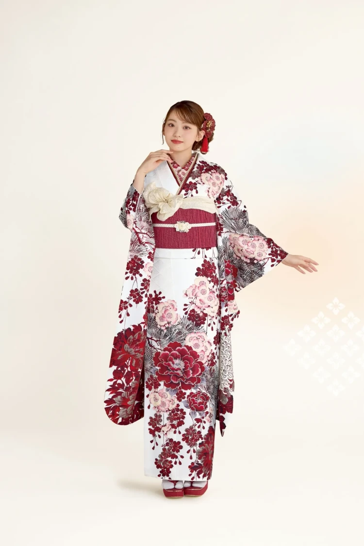 成人式振袖レンタル　TAKAZENオリジナル　正統派古典　白赤