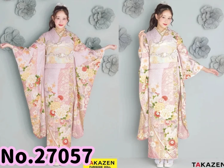 TAKAZEN橿原　奈良　橿原　成人式　振袖　振袖レンタル　前撮り　卒業式　袴レンタルくすみカラーガーリー　薄ピンク/淡い色　牡丹柄　かわいい　トレンド　リボンコーデ　フェミニン　周防ジゼル【通販可】26057