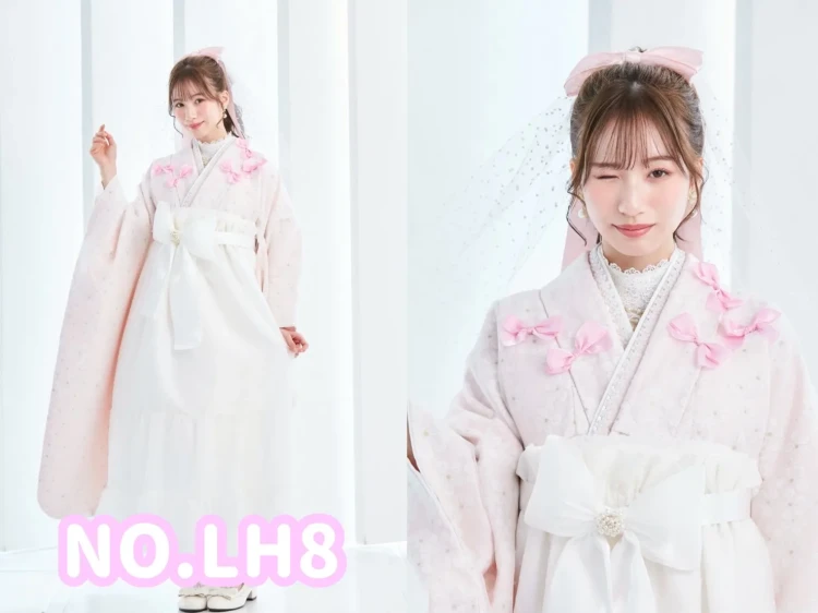 TAKAZEN橿原　奈良　橿原　成人式　振袖　振袖レンタル　前撮り　卒業式　袴レンタル　キュート＆ガーリー袴　ピンク　リボン付き　一番かわいい　ラブリー　リボン付きドレス袴　レースインナーコーデ　白宮みずほ【通販可】LH8