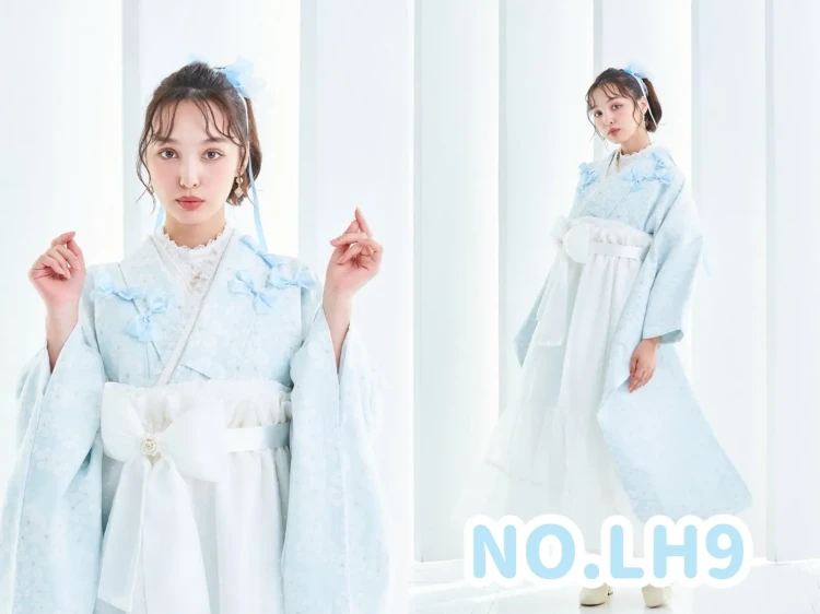 TAKAZEN橿原　奈良　橿原　成人式　振袖　振袖レンタル　前撮り　卒業式　袴レンタルキュート＆ガーリー袴　水色　リボン付き　かわいい　オーガンジー　リボン付きドレス袴　レースインナーコーデ　香川るな【通販可】LH9