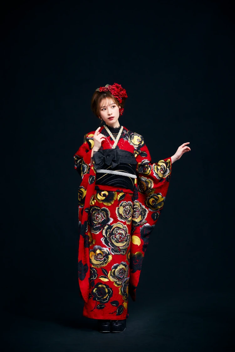 成人式振袖レンタルヘップバーン　キラキラビジュー付き振袖　赤