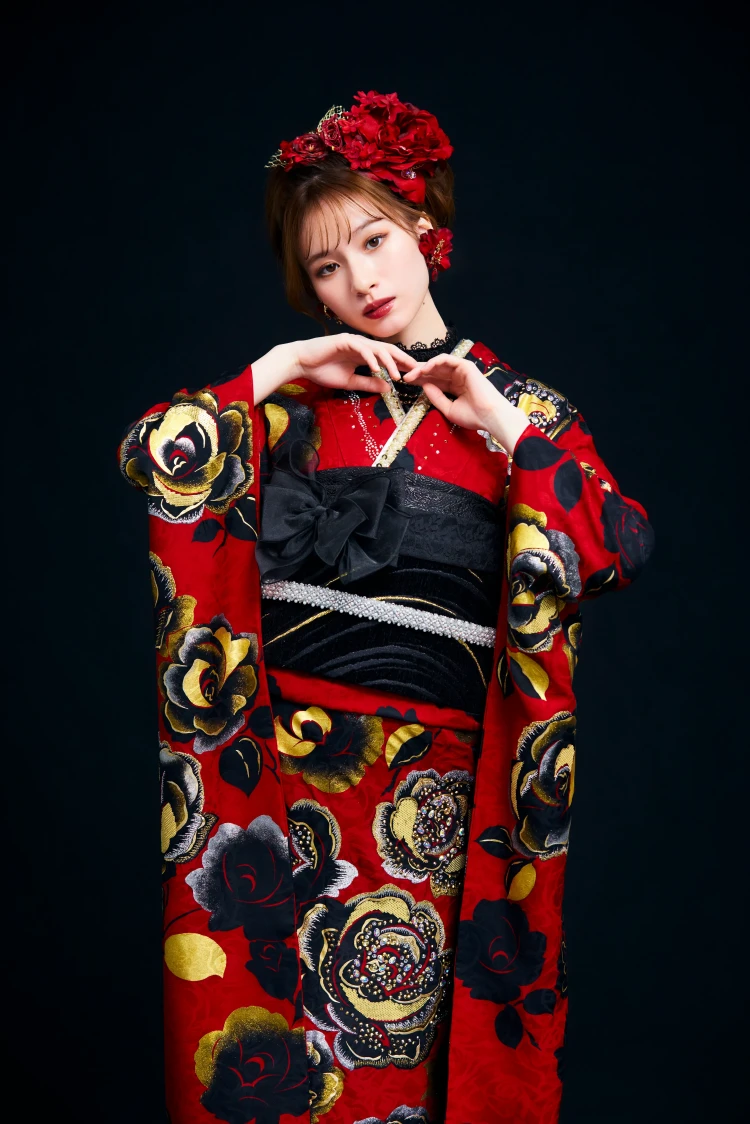 成人式振袖レンタルヘップバーン　キラキラビジュー付き振袖　赤