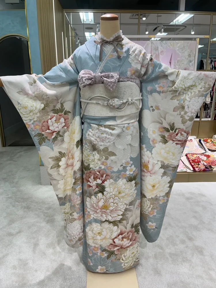 振袖レンタル　成人式　なんば　心斎橋　天王寺　大阪　人気TAKAZENオリジナルくすみカラー水色