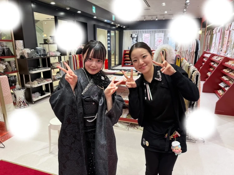 成人式　前撮り　梅田　TAKAZENオリジナル　シュシュ　黒　キラキラ振袖