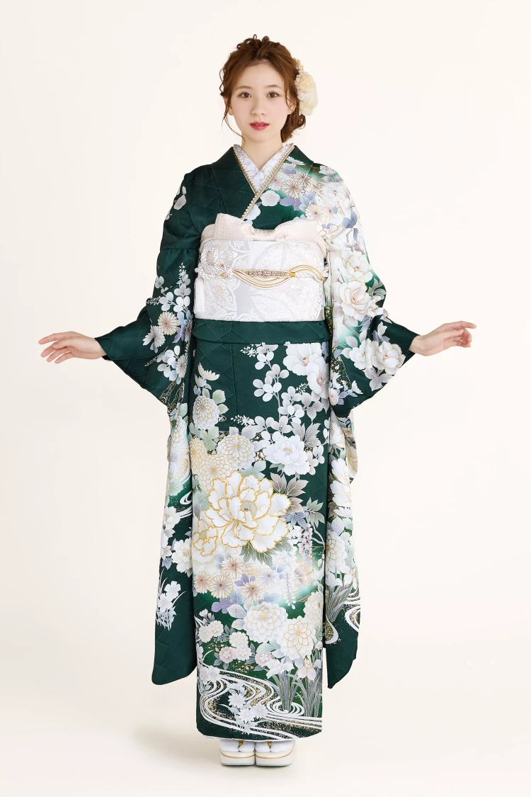TAKAZEN姫路店　振袖　成人式　古典　大人っぽい　緑振袖　深緑振袖