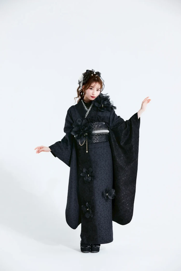 ヘップバーンchouchou　黒/オールブラック　かわいい　シフォンのお花付き/レース　異素材　人とかぶらない　エレガント　地雷系　白宮みずほ