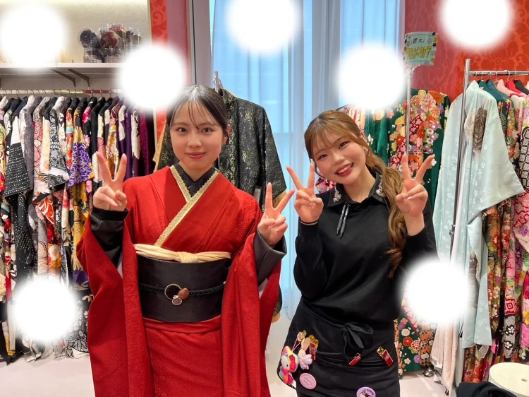 成人式　前撮り　梅田　赤　ヴィンテージ