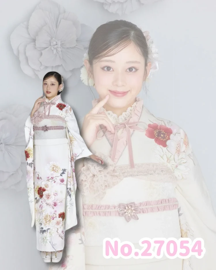 振袖レンタル　最新作くすみカラー　東京レトロブランド振袖　クリーム　桜柄　かわいい　ふんわり　今どき　流行　佐藤不二子【通販可】27054　　