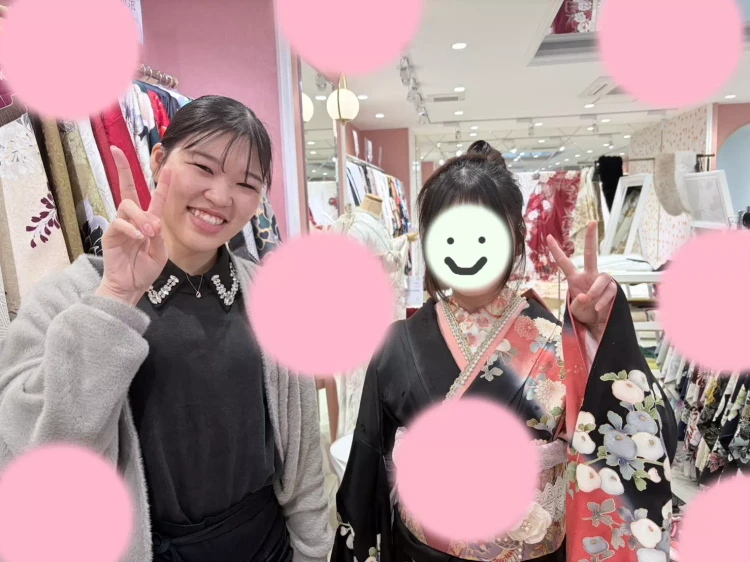 TAKAZEN姫路店　成人式　振袖　持ち込み　黒ピンク　カワイイ　