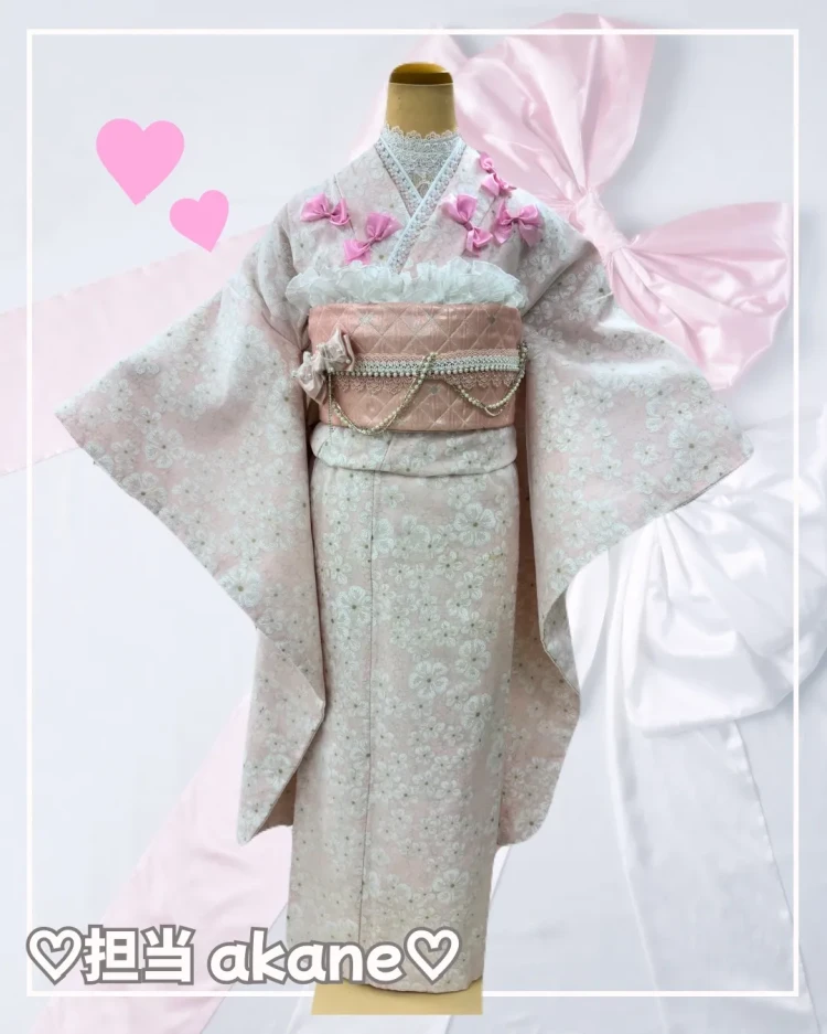 TAKAZEN　奈良　振袖　レンタル　成人式　最新作キュート＆ガーリー　ピンク　リボン付き　オーガンジー/レース　一番かわいい　ラブリー　レースインナー　洋風　姫系　周防ジゼル