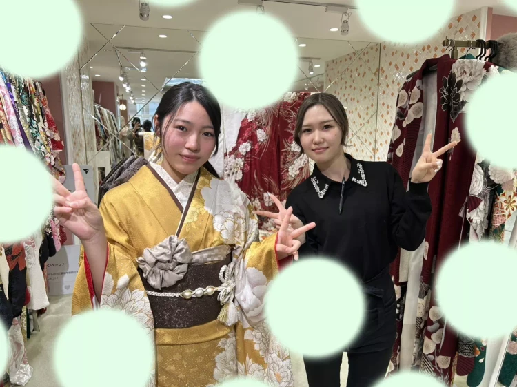 TAKAZEN姫路店　姫路市　成人式　卒業式　袴　振袖　イマドキ振袖　キラキラ　古典柄　からし色　ギャル