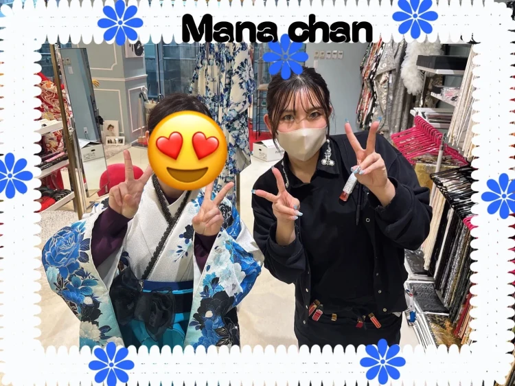 卒業式　袴レンタル　青　バラ柄