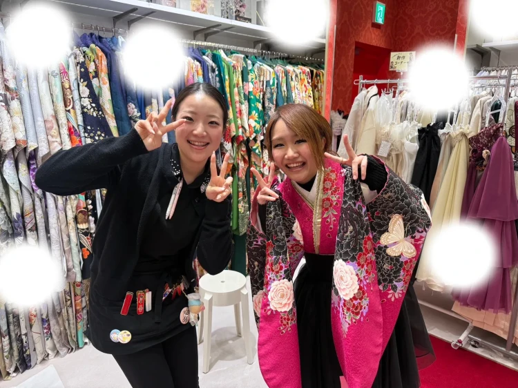 卒業式　袴レンタル　ピンク　ドレス袴　黒