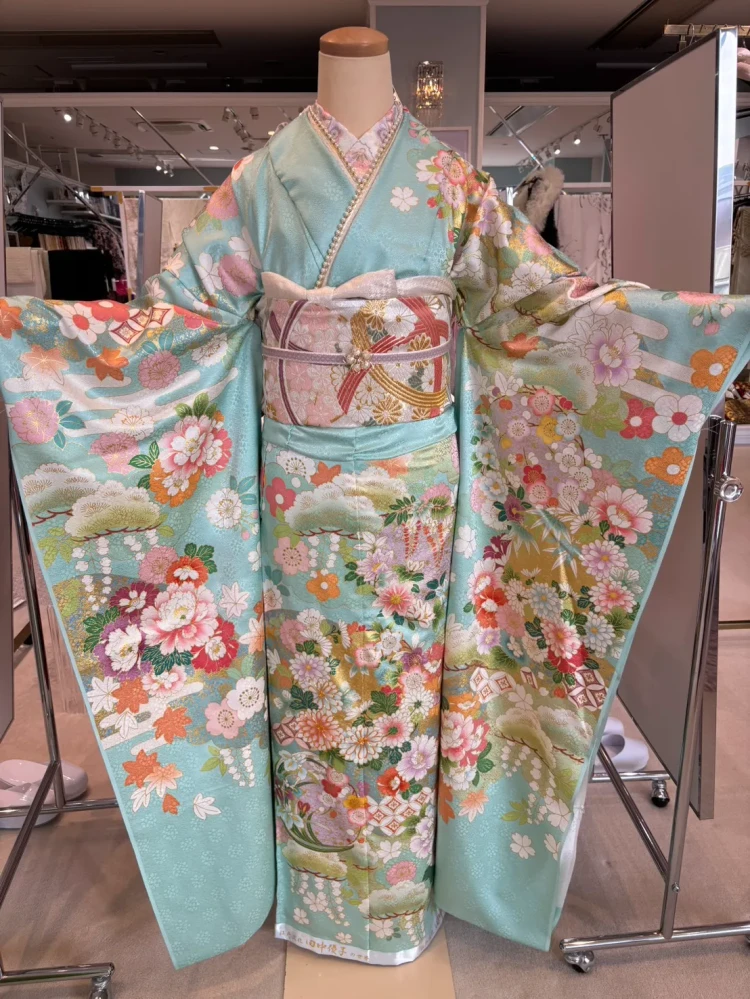 成人式　振袖レンタル　大阪　堺　プレミアム古典　吉澤織物　水色　上品