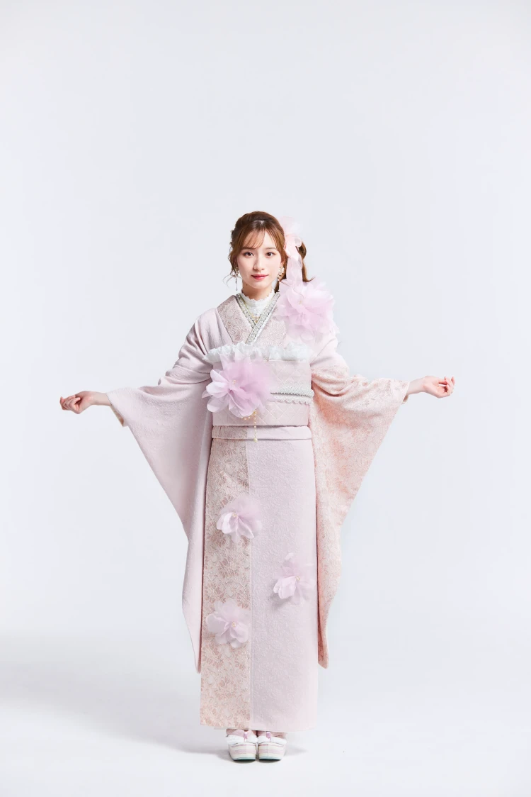 振袖レンタル　TAKAEN奈良店　ヘップバーンchouchou　ピンク　かわいい　シフォンのお花付き/レース　異素材　人とかぶらない　おしゃれ　姫ギャル　白宮みずほ【通販可】27017