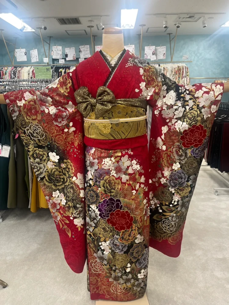 振袖レンタル　成人式　なんば　心斎橋　天王寺　大阪　人気安カワモード　赤黒