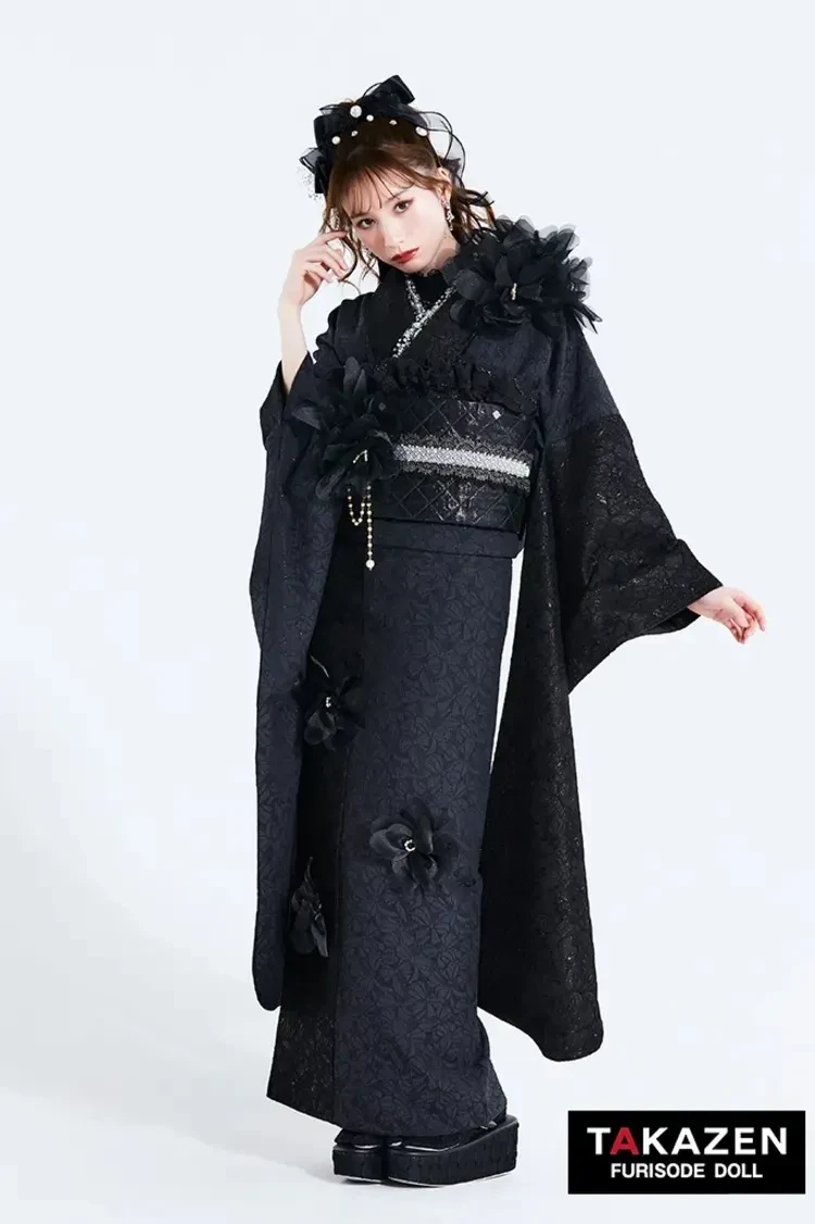 成人式　前撮り　梅田　振袖レンタル　黒無地　キラキラ　おしゃれ　新作　かわいい