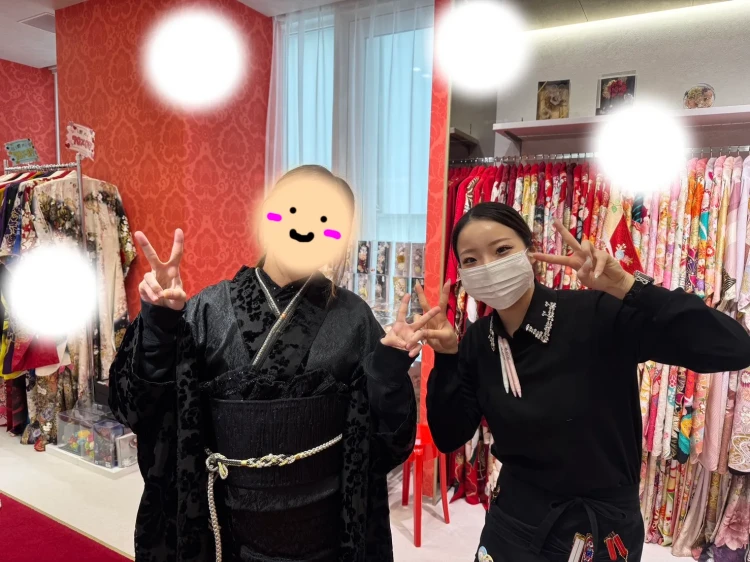 成人式　振袖レンタル　黒　ベロア　ヴィンテージスタイル