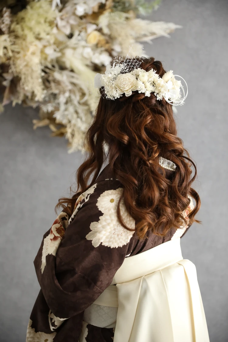 TAKAZEN　奈良　卒業式　袴　ヘアアレンジ　イマドキ　かわいい　ハーフアップ　編み下ろし　ドライフラワー　カチモリ