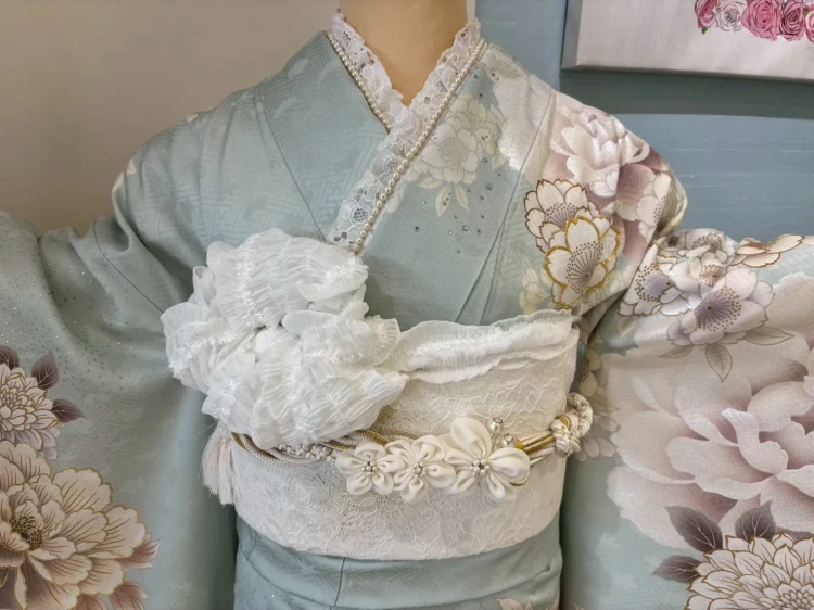 假屋崎省吾のきれいめ水色正統派古典振袖　堺市成人式向けレンタル振袖