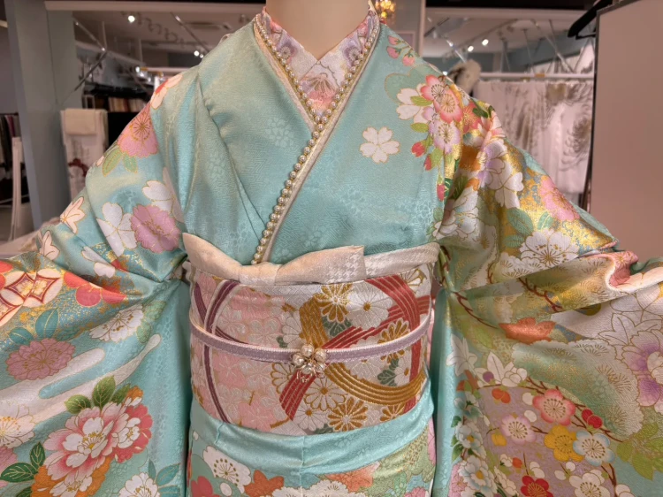 成人式　振袖レンタル　大阪　堺　プレミアム古典　吉澤織物　水色　上品