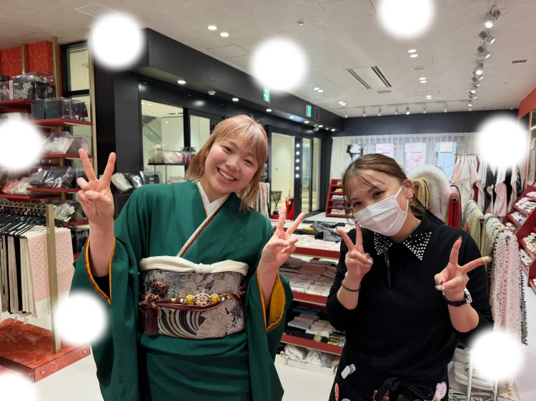 【大阪・梅田で成人式振袖をお探しの方へ】♡25日　大阪梅田で緑無地のおしゃれな振袖姫ちゃん♡ TAKAZEN大阪梅田本店♡