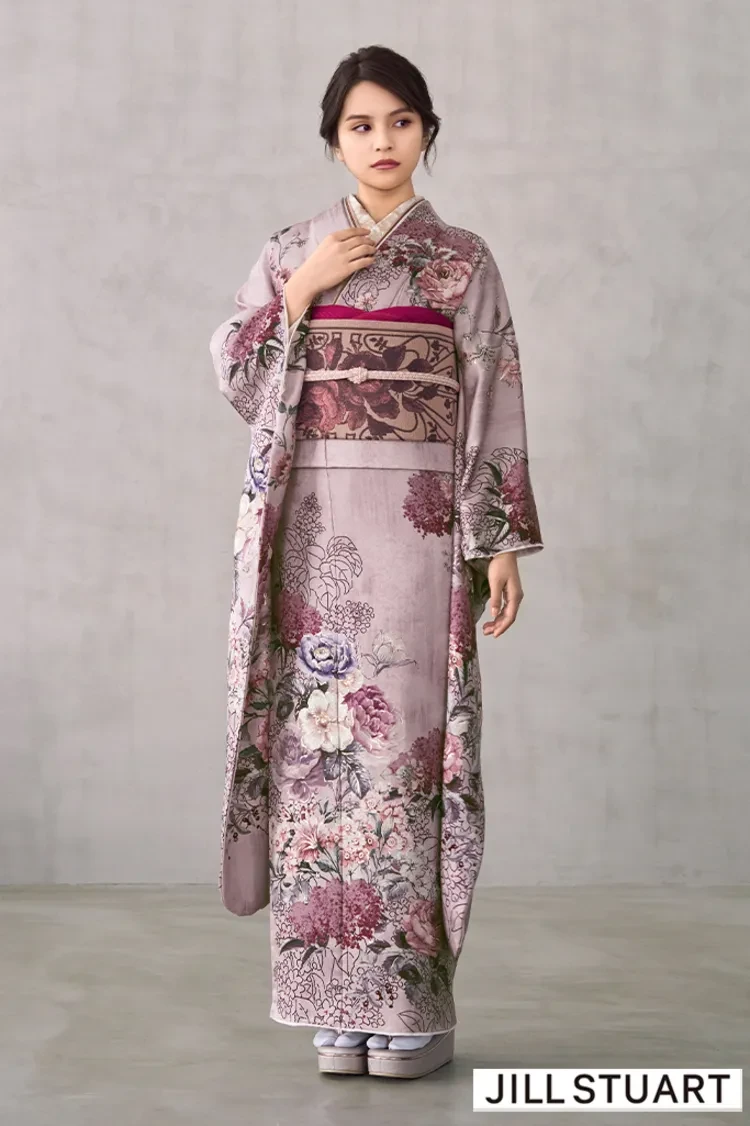 TAKAZENのレンタル振袖 JILL STUARTブランド振袖　ダスティーピンク　チェルシーガーデン　お洒落　洋風　人とかぶらない　フェミニン【通販可】K1312